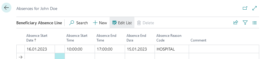 Absence sample screenshot