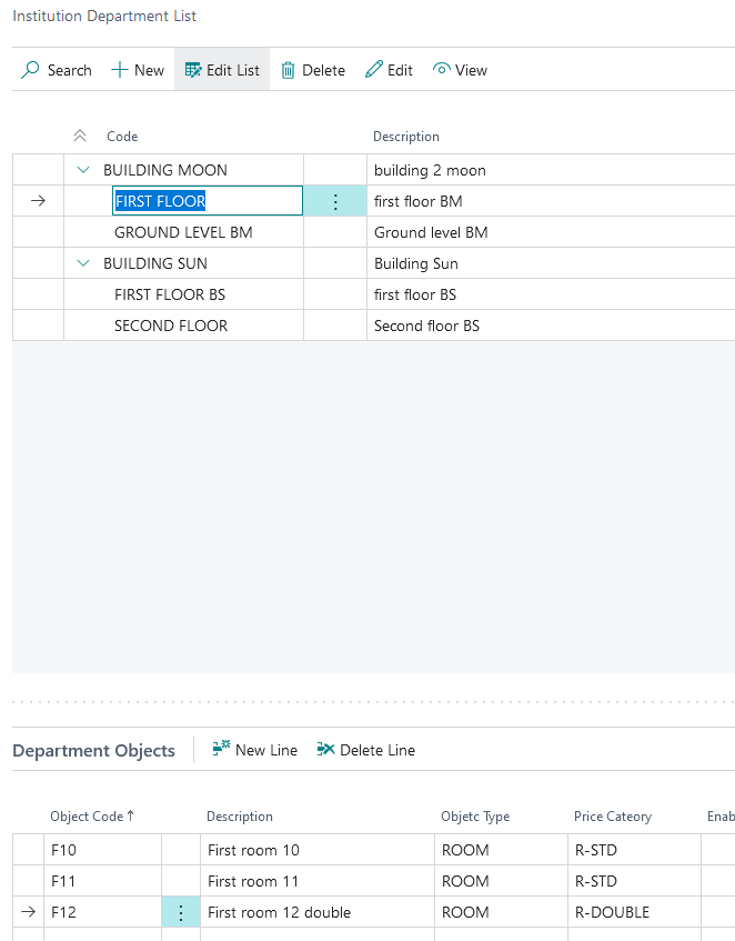 Institution department structure sample screenshot