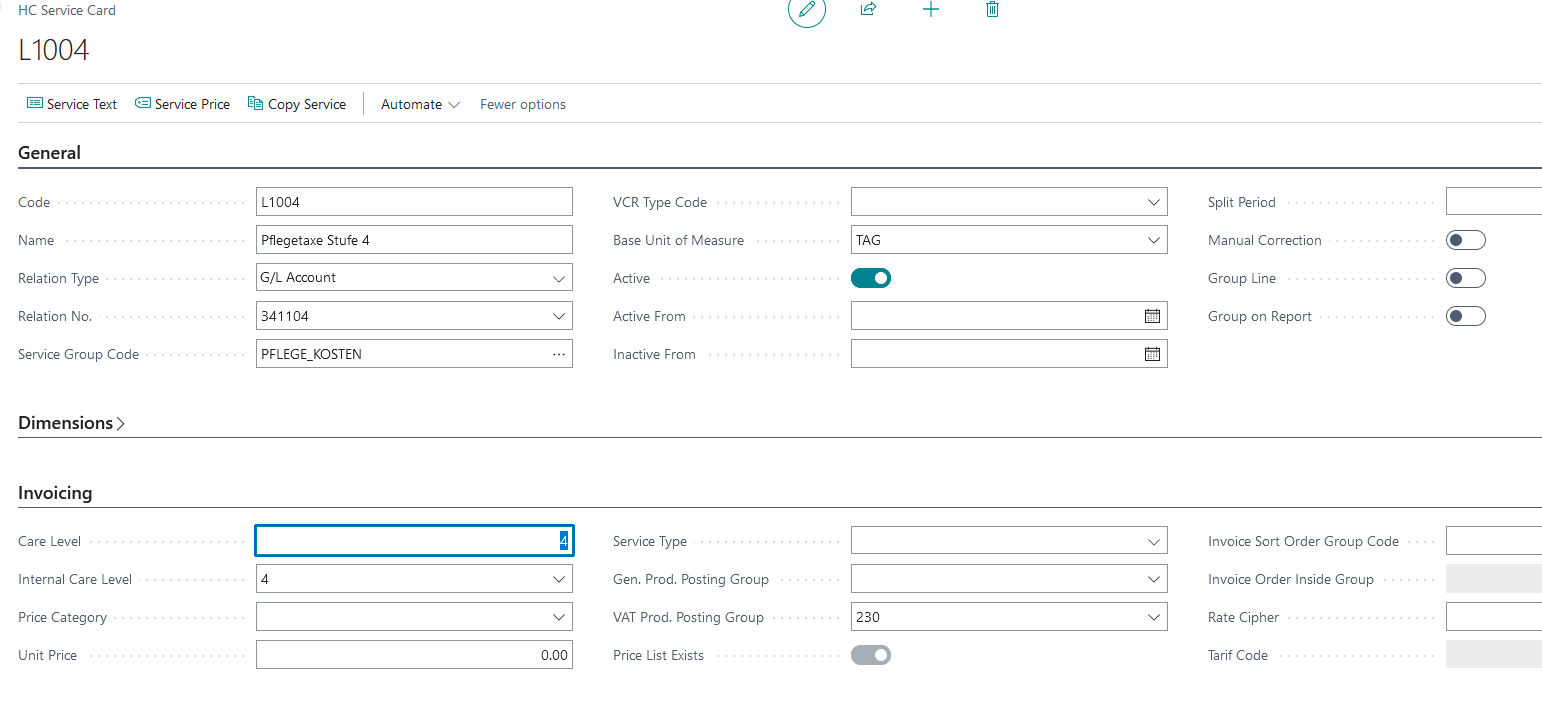 Service Level 4 sample screenshot